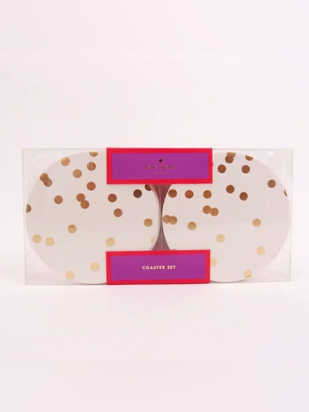 Kate Spade New York Paper Coaster Set in Gold Dots featuring a white metallic